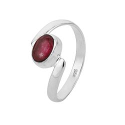 Anillo Plata ANM0105PL12RU Piedra Mineral Rubí Redonda