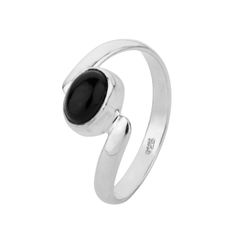 Anillo Plata ANM0105PL16OX Piedra Mineral Onix Negro Redonda
