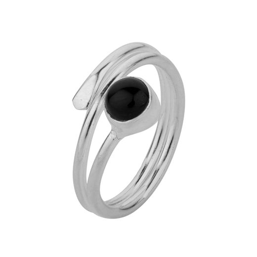 Anillo Plata ANM0106PL12OX Abierto & Piedra Mineral Onix Negro Redonda