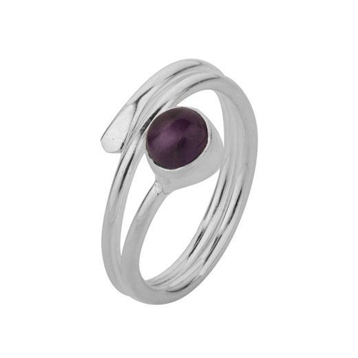 Anillo Plata ANM0106PL14AM Abierto & Piedra Mineral Amatista Redonda