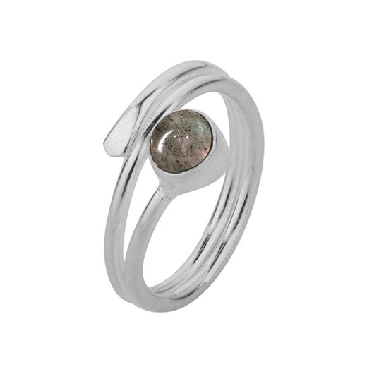 Anillo Plata ANM0106PL14LA Abierto & Piedra Mineral Labradorita Redonda