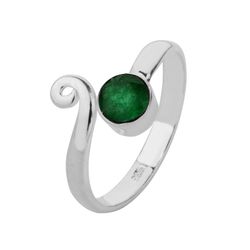 Anillo Plata ANM0107PL12OV Abierto & Piedra Mineral Onix Verde Redonda