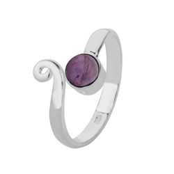 Anillo Plata ANM0107PL14AM Abierto & Piedra Mineral Amatista Redonda