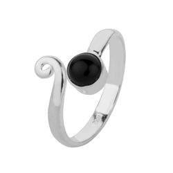 Anillo Plata ANM0107PL16OX Abierto & Piedra Mineral Onix Negro Redonda