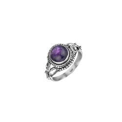 Anillo Plata ANM0154PLAM16 Flor Piedra Mineral Amatista Redonda
