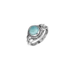 Anillo Plata ANM0154PLLR10 Flor Piedra Mineral Larimar Redonda