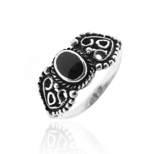 Anillo Plata ANM0159PL16OX Piedra Mineral Onix Negro Ovalada