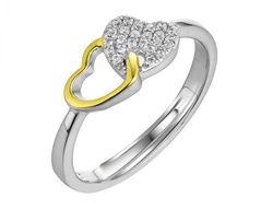 Anillo Plata Bicolor Dorada Liska LAD7325AN Corazones Circonitas