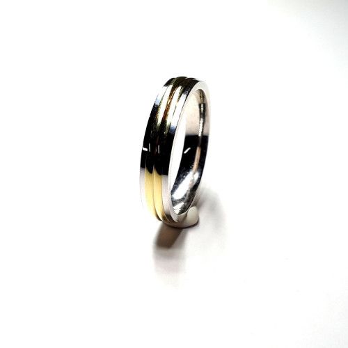 Anillo Plata Bicolor Dorada Liso Y Ranurado 4mm AP30/162
