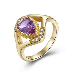 Anillo Plata Dorada ANM0109DOAM10 Circonitas & Lágrima Piedra Mineral Amatista