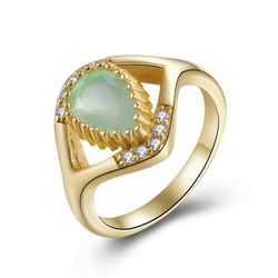 Anillo Plata Dorada ANM0109DOCA16 Circonitas & Lágrima Piedra Mineral Calcedonia