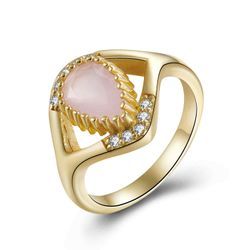 Anillo Plata Dorada ANM0109DOCR16 Circonitas & Lágrima Piedra Mineral Cuarzo Rosa