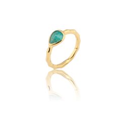 Anillo Plata Dorada ANM0151DOAZ16 Lágrima Piedra Mineral Amazonita