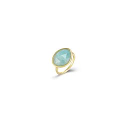 Anillo Plata Dorada ANM0162GPAZ16 Piedra Mineral Ovalada Amazonita