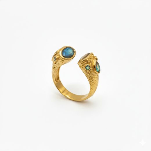 Anillo Plata Dorada ANM0184AM12 Abierto C. Mineral Labradorita