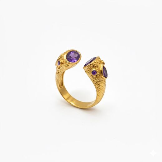 Anillo Plata Dorada ANM0184AM14 Abierto C. Mineral Amatista