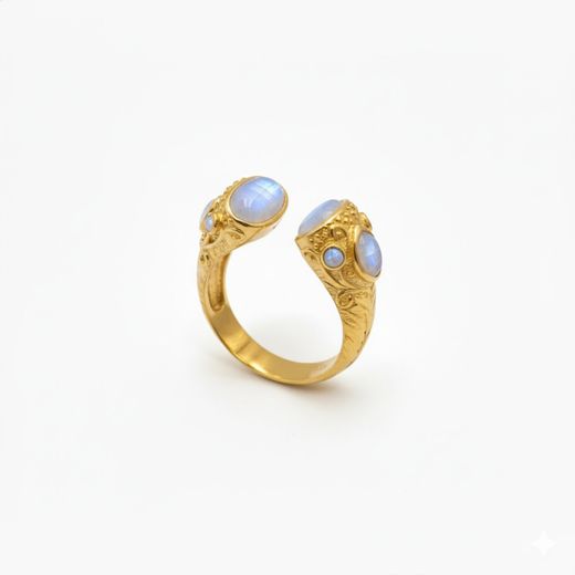 Anillo Plata Dorada ANM0184DOPL12 Abierto C. Mineral Piedra Luna