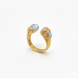 Anillo Plata Dorada ANM0184DOPL16 Abierto C. Mineral Piedra Luna