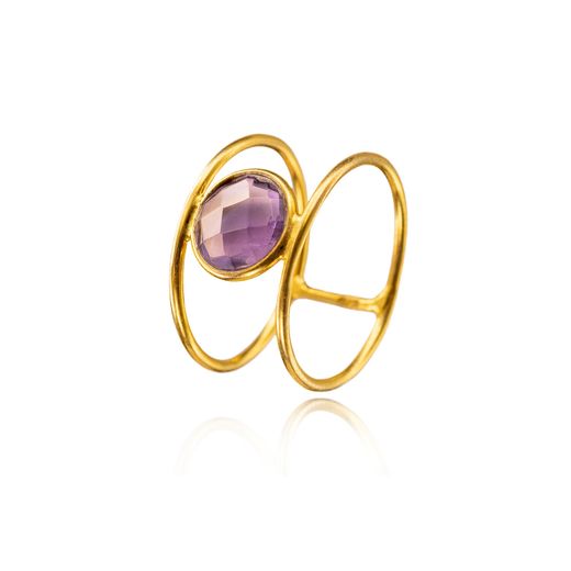 Anillo Plata Dorada ANM0187DOAM12 Doble C. Mineral Amatista