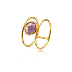 Anillo Plata Dorada ANM0187DOAM14 Doble C. Mineral Amatista