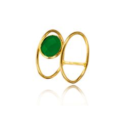 Anillo Plata Dorada ANM0187DOOV12 Doble C. Mineral Onix Verde