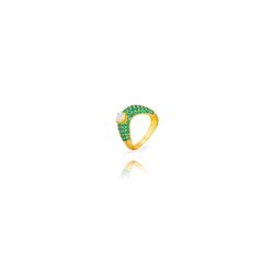 Anillo Plata Dorada ANZ0314DOZV12 Ola Circonitas Verdes