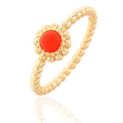 Anillo Plata Dorada Mujer AN00013DO16 Bola Piedra Mineral Coral