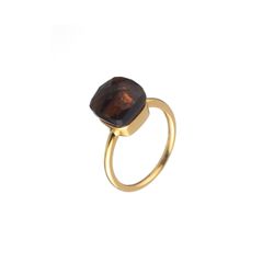 Anillo Plata Dorada Mujer ANM0005DO12CH Piedra Mineral Cuarzo Ahumado