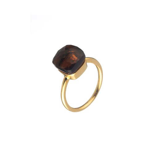 Anillo Plata Dorada Mujer ANM0005DO12CH Piedra Mineral Cuarzo Ahumado