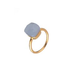 Anillo Plata Dorada Mujer ANM0005DO14CB Piedra Mineral Calcedonia Azul