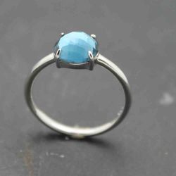 Anillo Plata Dorada Mujer ANM0008DO14AA Piedra Mineral Agata Azul