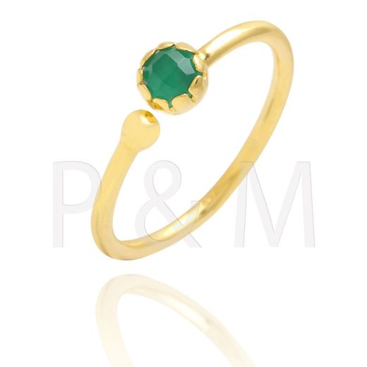 Anillo Plata Dorada Mujer ANM0010DO14OV Piedra Mineral Onix Verde
