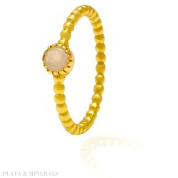 Anillo Plata Dorada Mujer ANM0011DO14CR Piedra Mineral Cuarzo Rosa