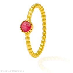 Anillo Plata Dorada Mujer ANM0011DO14RU Piedra Mineral Rubí