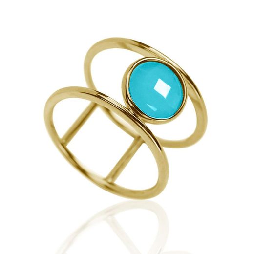 Anillo Plata Dorada Mujer ANM0018DO12TU Piedra Mineral Turquesa