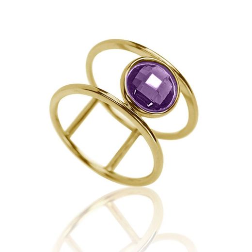 Anillo Plata Dorada Mujer ANM0018DO14AM Piedra Mineral Amatista