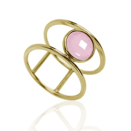 Anillo Plata Dorada Mujer ANM0018DO14CR Piedra Mineral Cuarzo Rosa