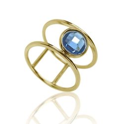 Anillo Plata Dorada Mujer ANM0018DO16GB Piedra Mineral Glass Blue