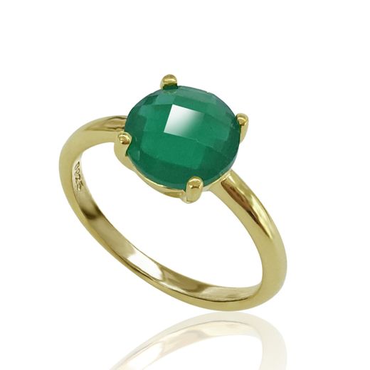 Anillo Plata Dorada Mujer ANM0019DO14OV Piedra Mineral Onix Verde