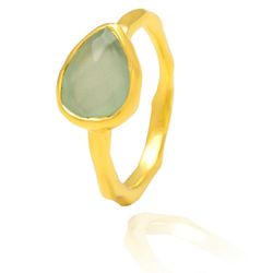 Anillo Plata Dorada Mujer ANM0022DO12CA Gota Piedra Mineral Calcedonia