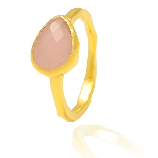 Anillo Plata Dorada Mujer ANM0022DO14CR Gota Piedra Mineral Cuarzo Rosa
