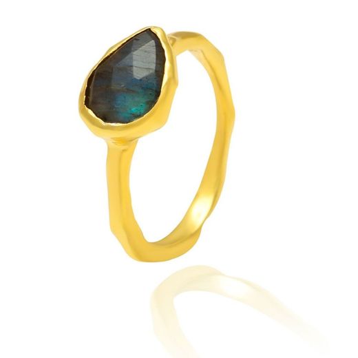 Anillo Plata Dorada Mujer ANM0022DO14LA Gota Piedra Mineral Labradorita