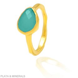 Anillo Plata Dorada Mujer ANM0022DO14OV Gota Piedra Mineral Onix Verde