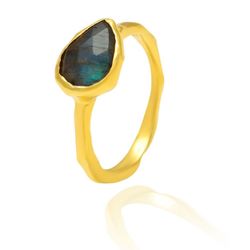 Anillo Plata Dorada Mujer ANM0022DO16LA Gota Piedra Mineral Labradorita