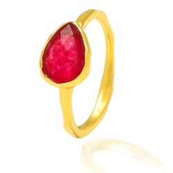 Anillo Plata Dorada Mujer ANM0022DO16RU Gota Piedra Mineral Rubí