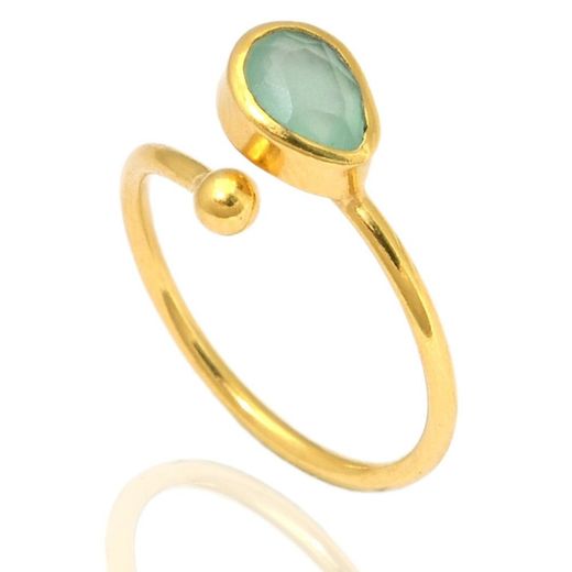 Anillo Plata Dorada Mujer ANM0035DO12CA Lagrima Piedra Mineral Calcedonia