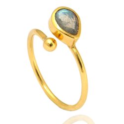 Anillo Plata Dorada Mujer ANM0035DO12LA Lagrima Piedra Mineral Labradorita