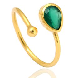 Anillo Plata Dorada Mujer ANM0035DO12OV Lagrima Piedra Mineral Onix Verde