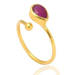 Anillo Plata Dorada Mujer ANM0035DO12RU Lagrima Piedra Mineral Rubí