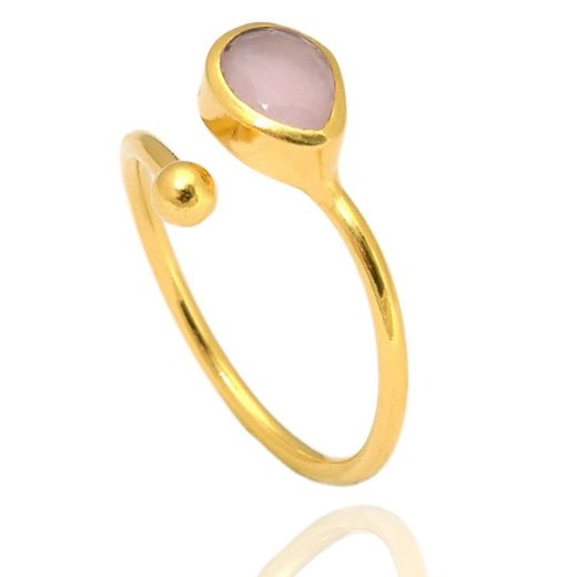 Anillo Plata Dorada Mujer ANM0035DO14CR Lagrima Piedra Mineral Cuarzo Rosa